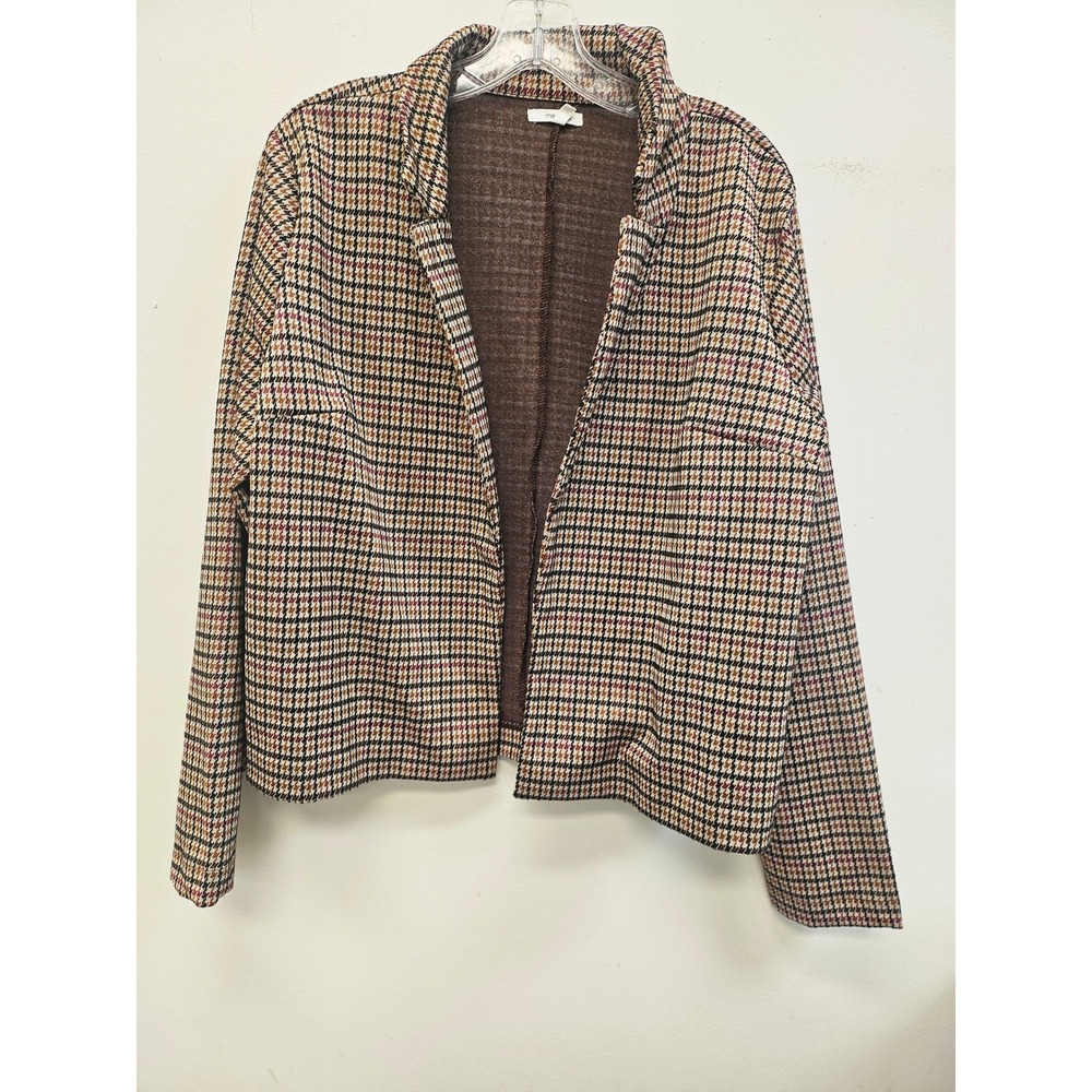 Maurices Womens XL Houndstooth Open Front Blazer Jacket Brown Plaid Professional